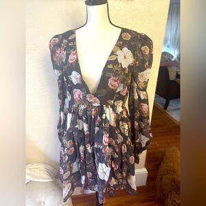 chiffon minidress  with voluminous balloon sleeves and a full twirl skirt